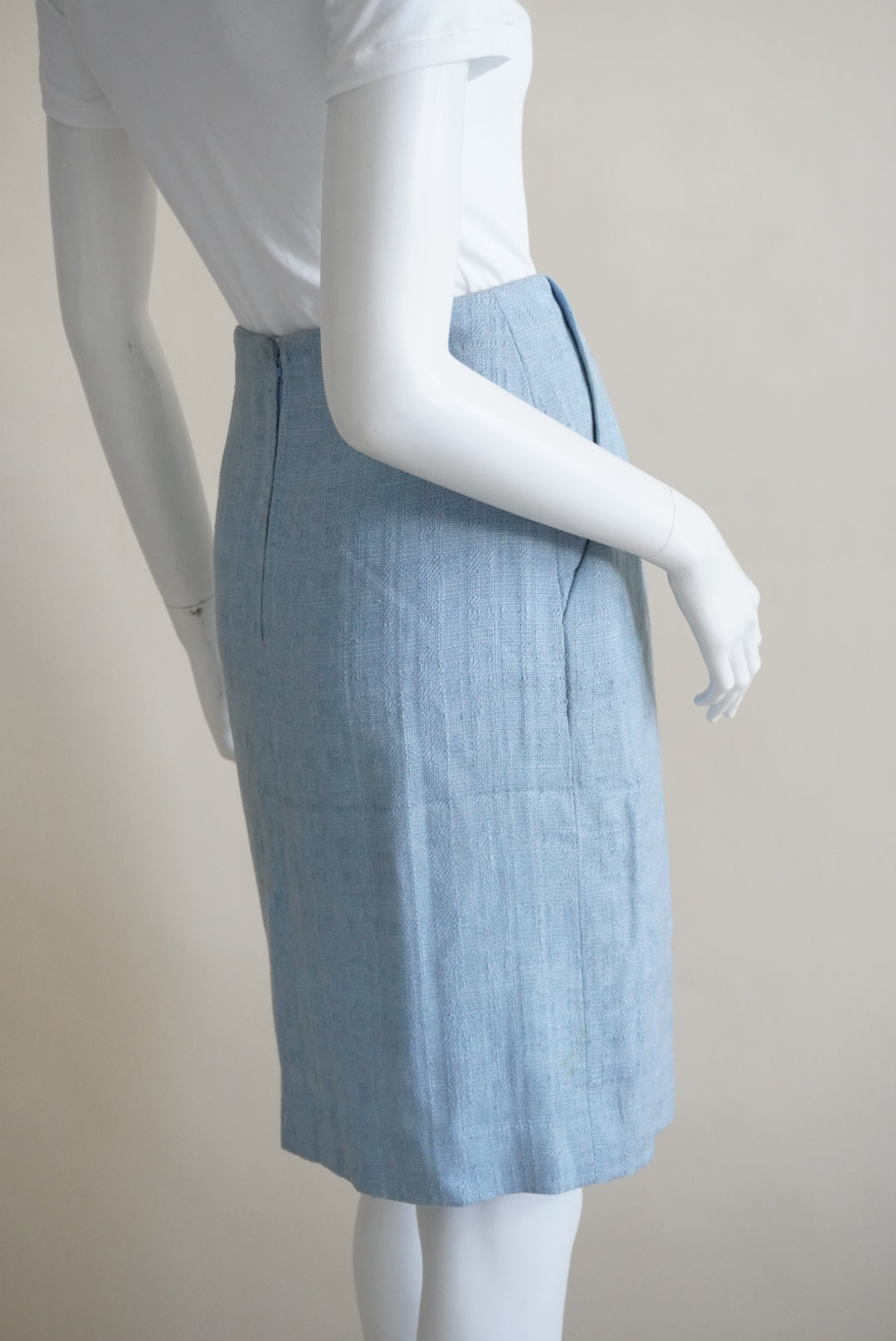 Hermes 70's VTG Baby Blue Buckle Pencil Woven Skirt - Size 36
