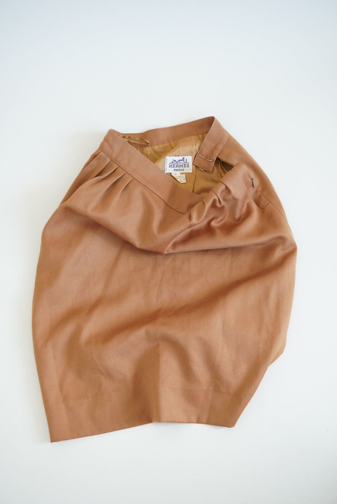 Hermes 70's VTG Camel Brown Wool Pleated Pencil Skirt - Size 38