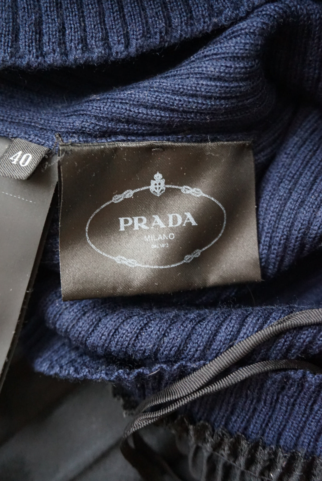 Prada 2018 Navy Blue Wool Quarter Zip Pleated L/S Maxi Dress - Size 40