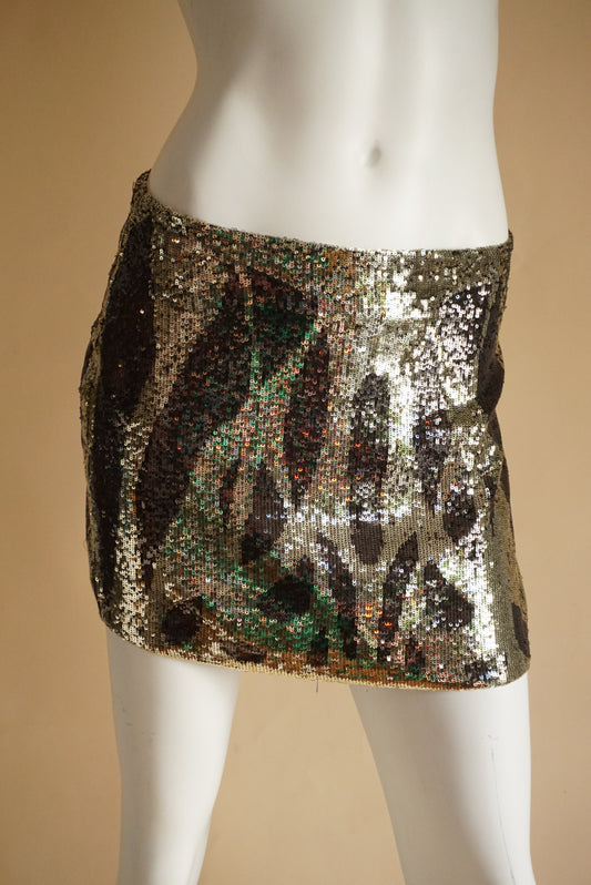Haute Hippie Sequin Animal Print Mini Skirt - Size Small