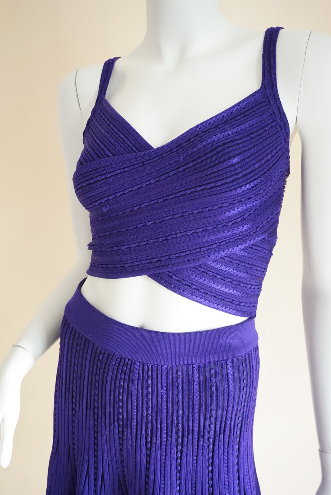 Paola Bernardi Purple Knit Cropped Top & Skater Skirt Set - Size XS