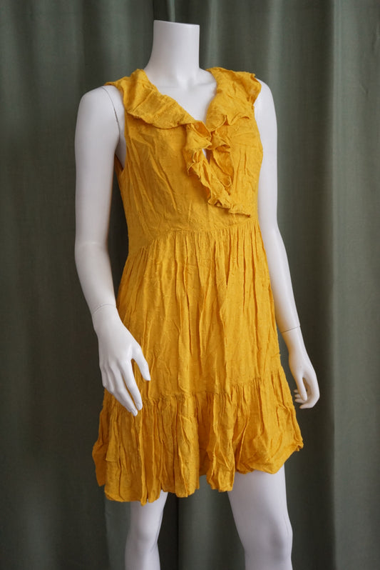 HD in Paris Yellow Ruffle Neckline Sleeveless Mini Flounce Dress - Size 6