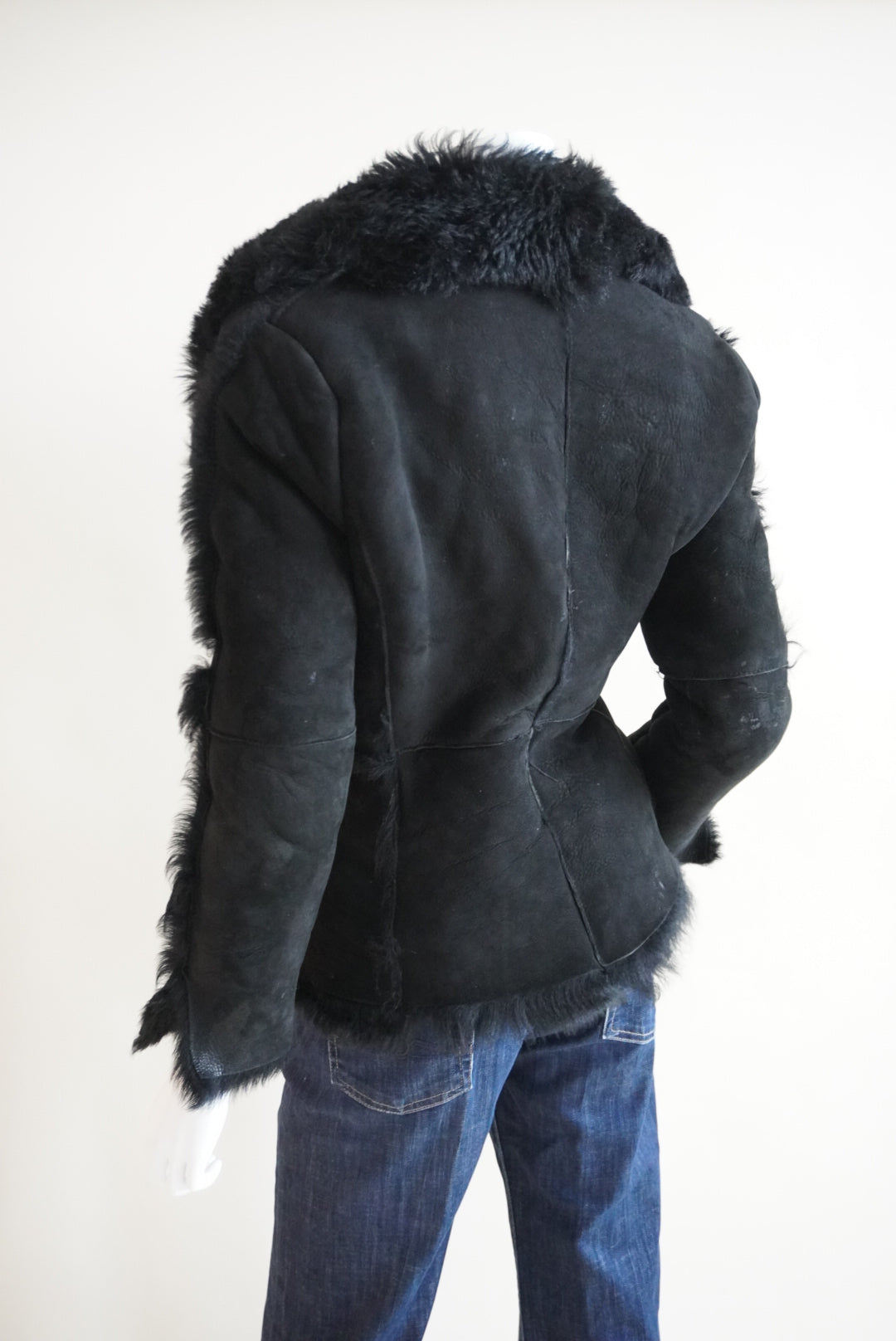 Angela Miele Milano Black Suede Nubuck Fur Shearling Jacket - Size IT 44