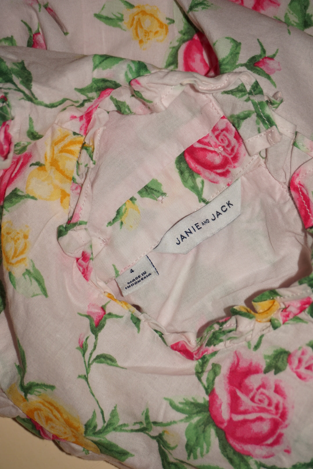 Janie & Jack Floral Ruffle Sleeve Coquette Top - Size Age 4