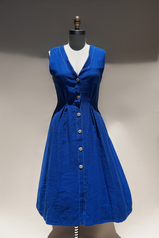 "Mango" Decorative Seam Royal Blue Sleeveless Midi Dress - Size 4