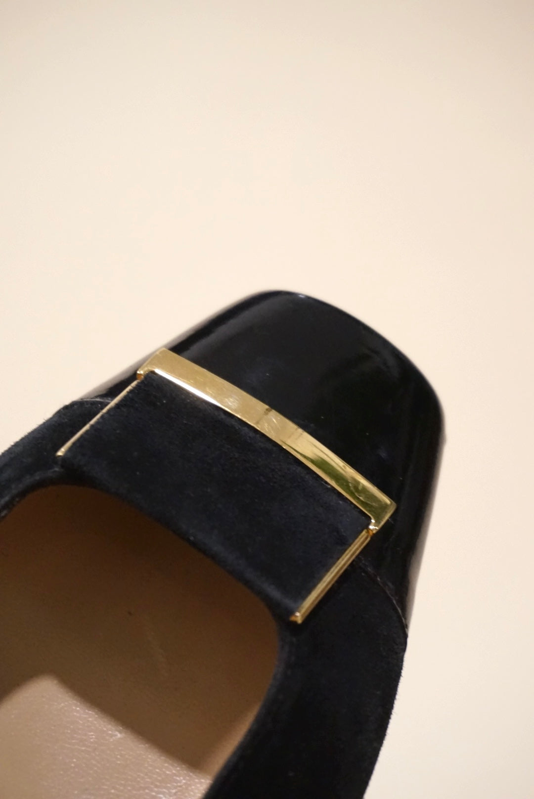 Tanino Crisci Suede Square Toe Black Gold Accent Flats - Size 39