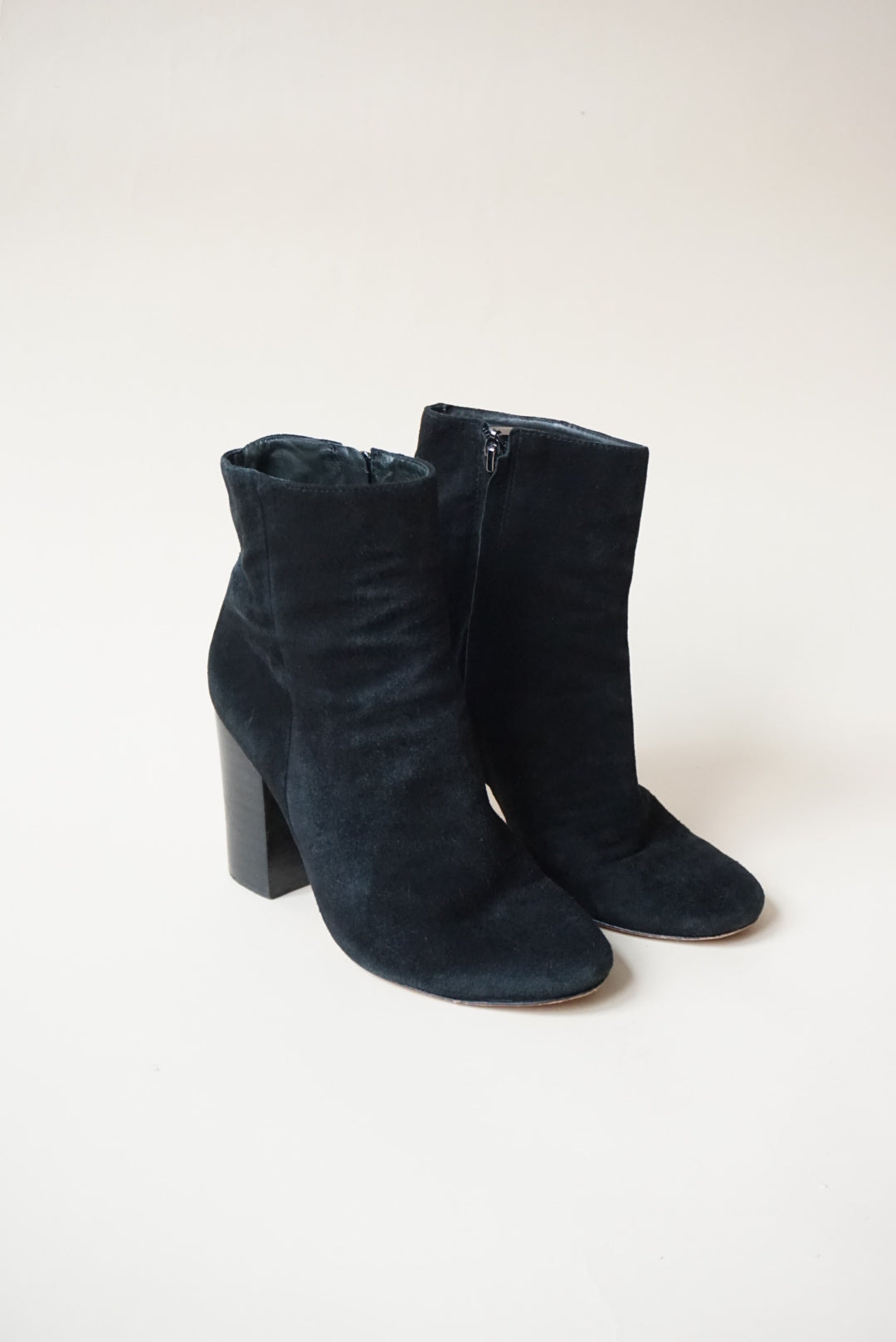Schutz Ravan Black Block Heel Suede Booties - Size 7.5