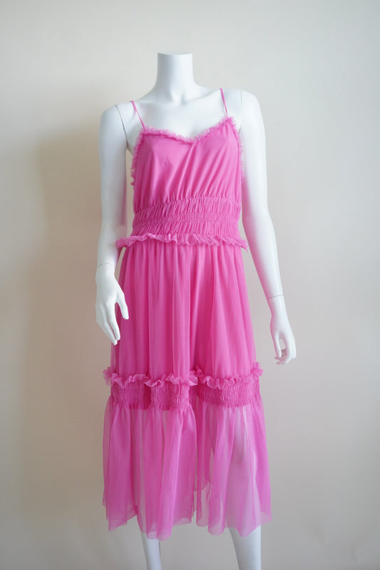 H&M Pink Ruffle Tulle Mesh Maxi Dress NWT - Size 10