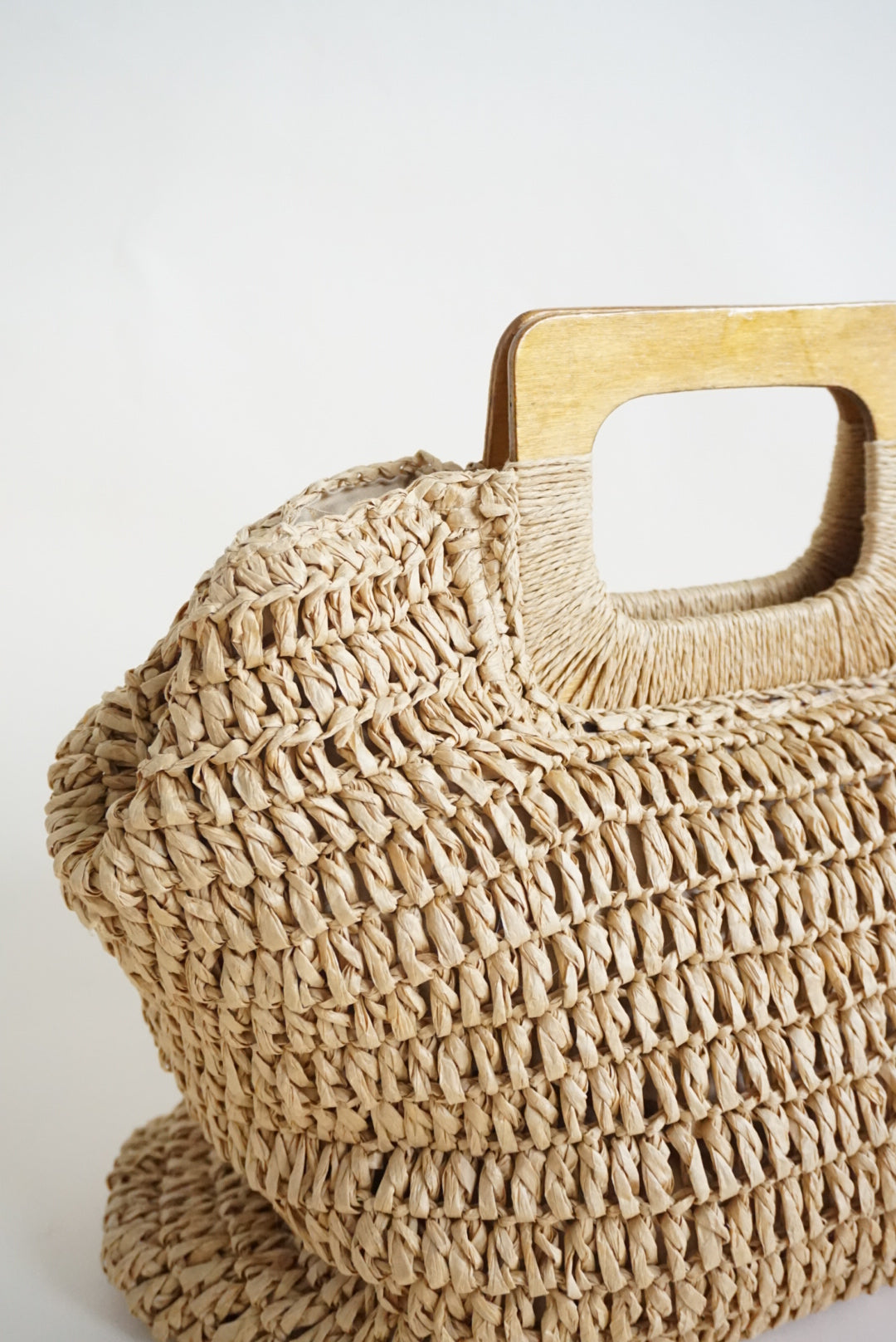 Anncla Square Palmilla Raffia Wooden Handle Tote Beach Bag