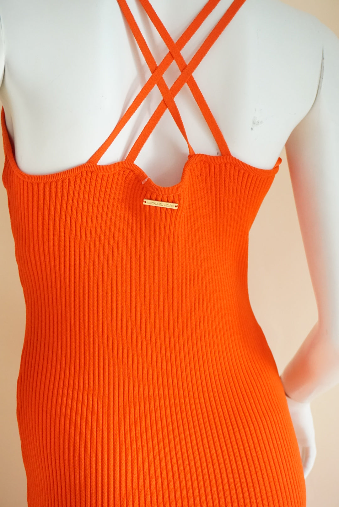 Michael Kors Orange Ribbed Cross Back Strap Dress - Size Small