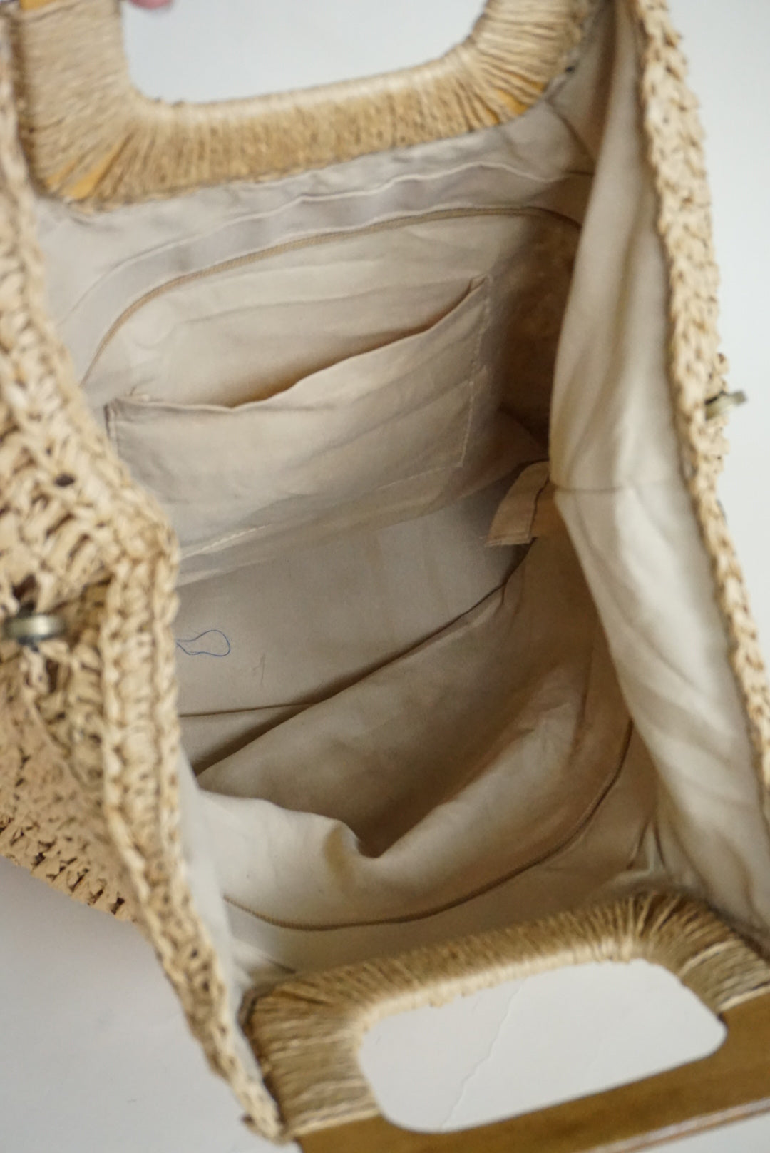 Anncla Square Palmilla Raffia Wooden Handle Tote Beach Bag