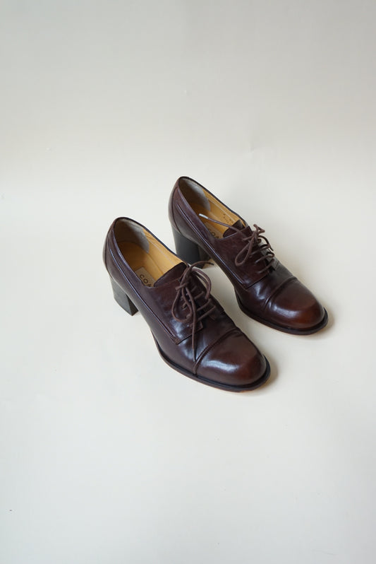 "Coach" Brown Leather Oxford Cap Toe Lace Up Heel Pump - Size 6.5