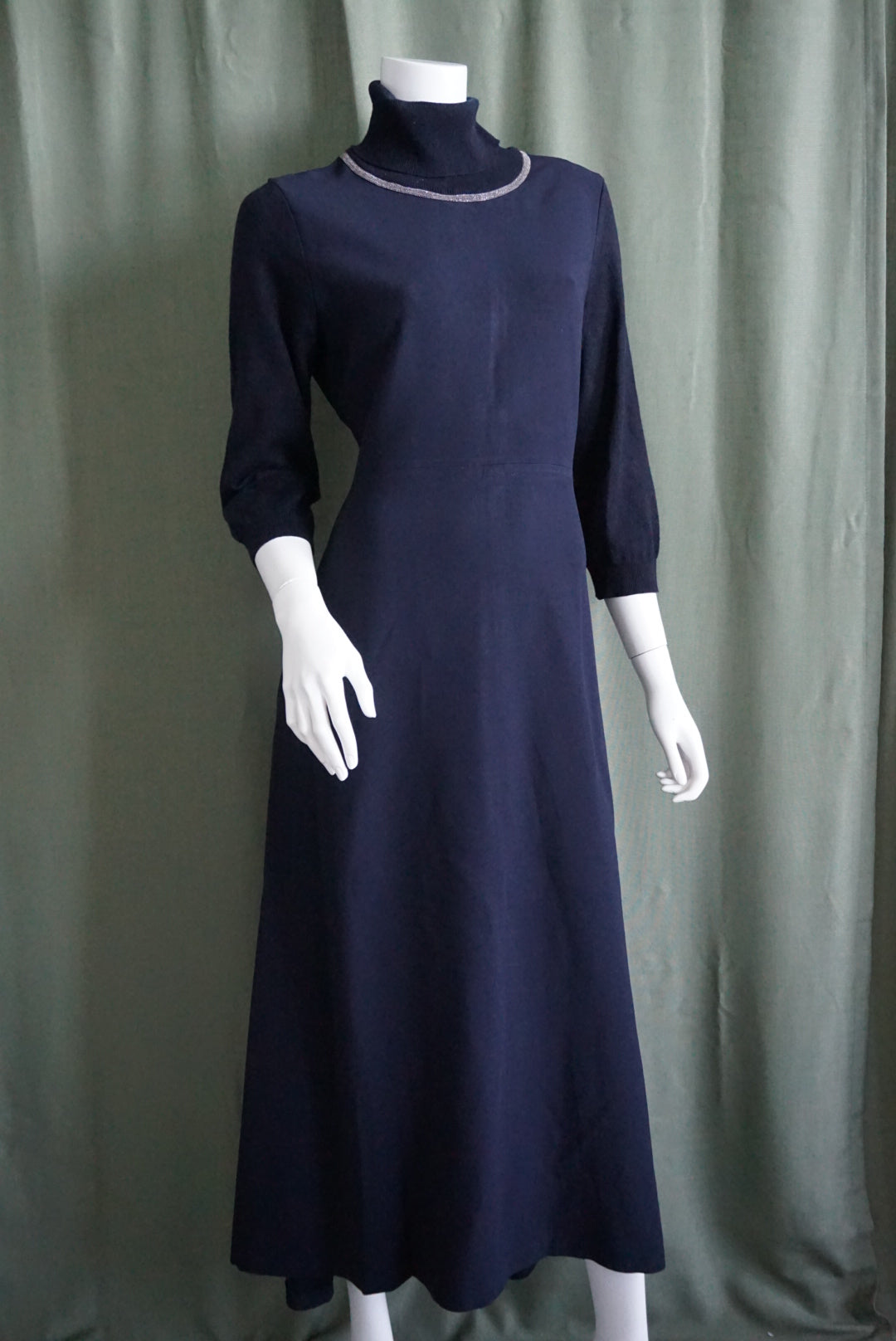 Fabiana Fillipi Cashmere Italy Embellished Navy Blue Knit Wool Maxi Dress