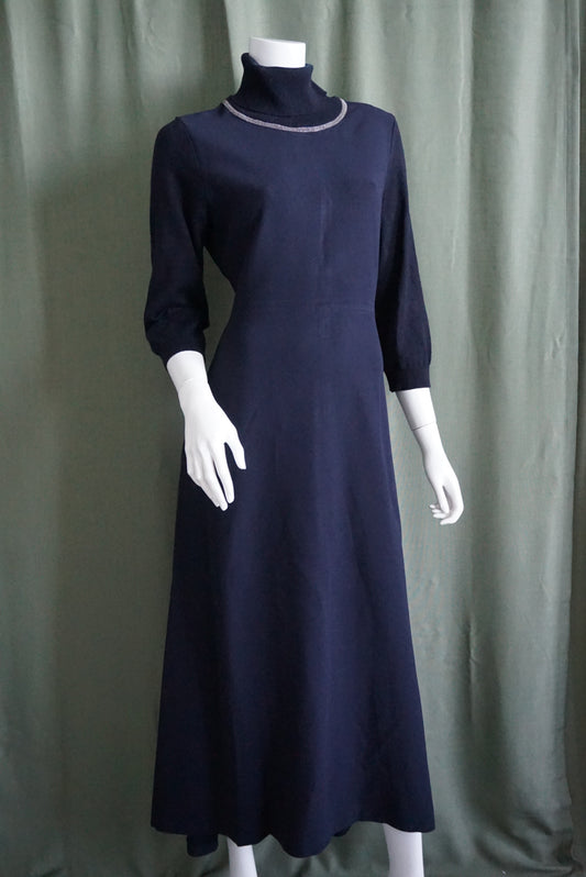 Fabiana Fillipi Cashmere Italy Embellished Navy Blue Knit Wool Maxi Dress