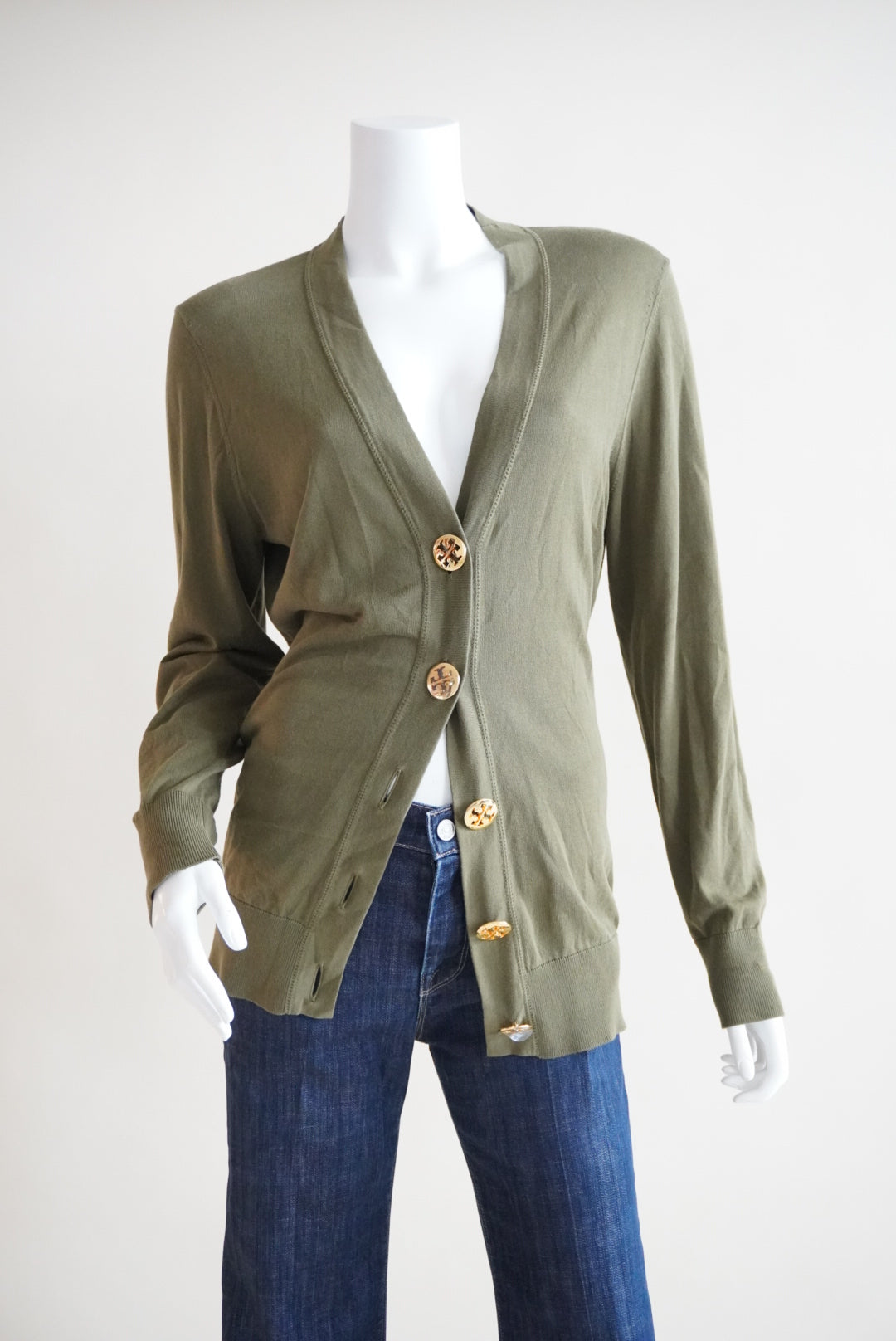 Tory Burch Simone Olive Green Cardigan - Size Large