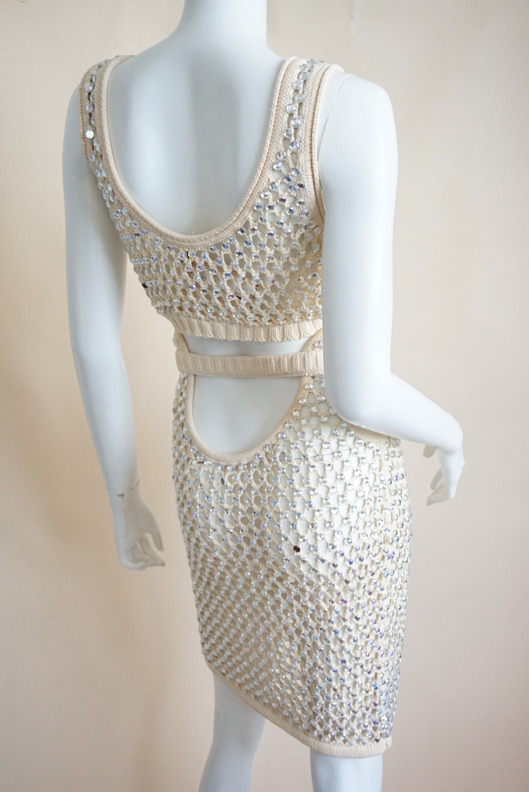 Diotima Naomi Crystal Embellished Open Knit Mesh Sand Dress NWT - Size 3