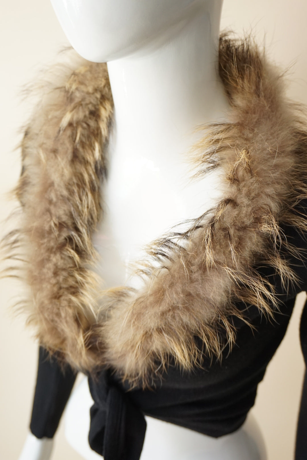 Bebe Y2K Vintage Black Fur Trim Tie Waist Cardigan - Size Medium