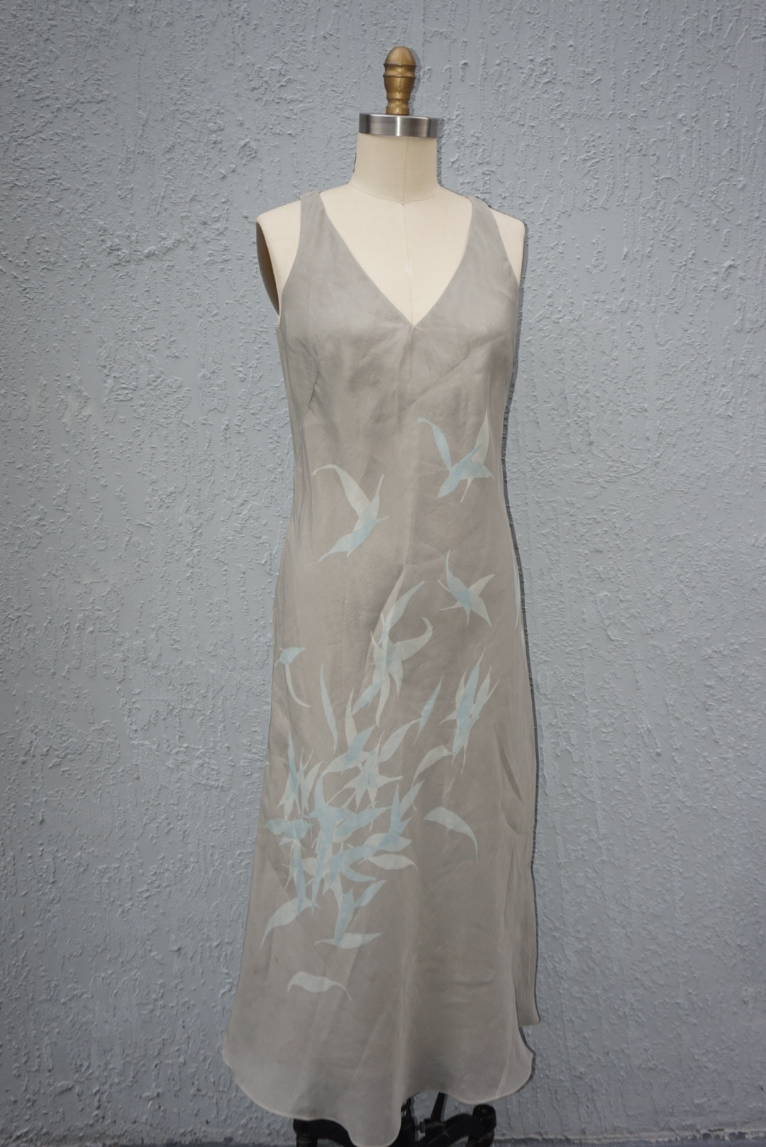 "Banana Republic" Vintage Spring Summer 2000 Grey Bird Design Sleeveless Maxi Dress - Size 8