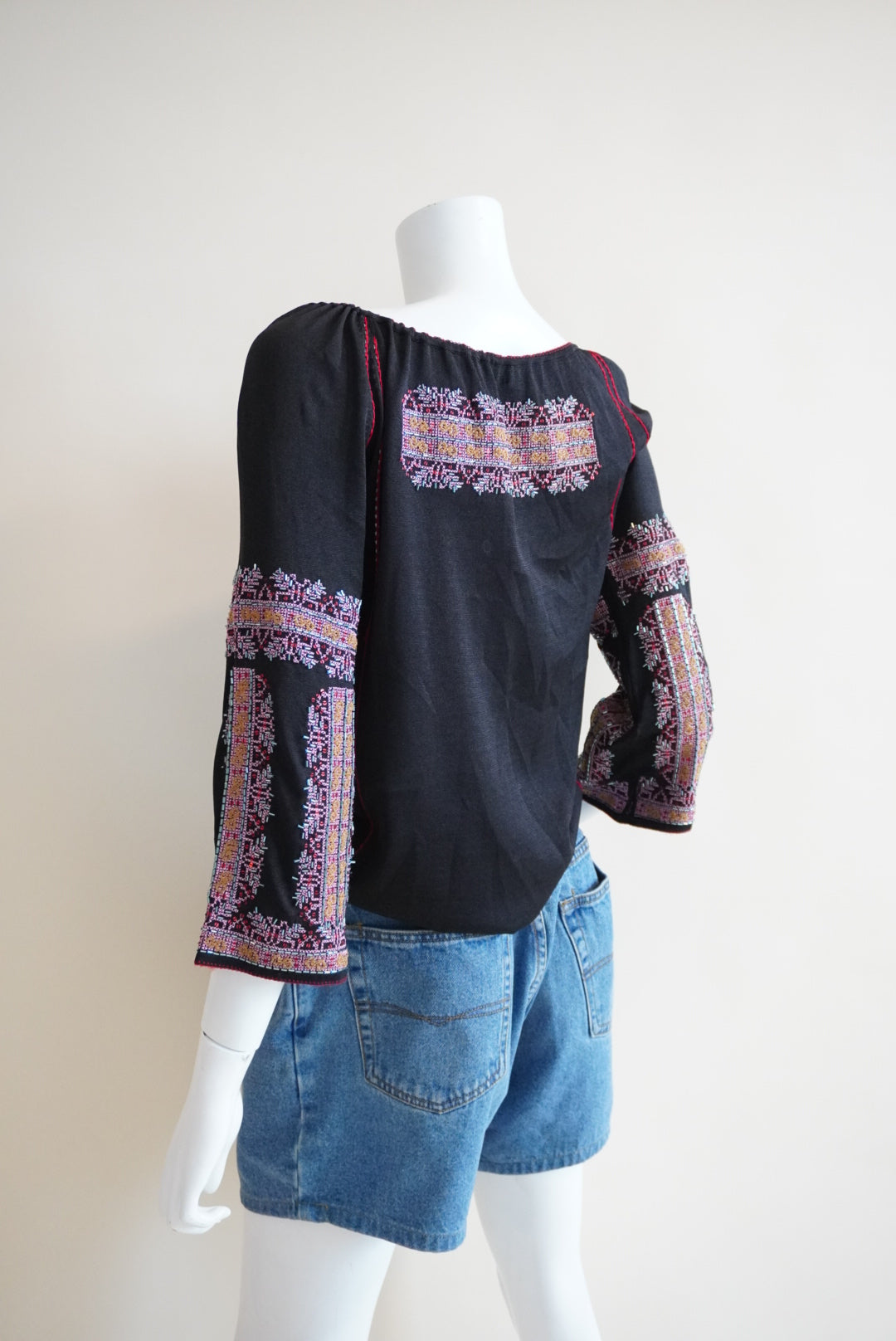 DKNY Vintage Silk Peasant Beaded Blouse - Size Medium