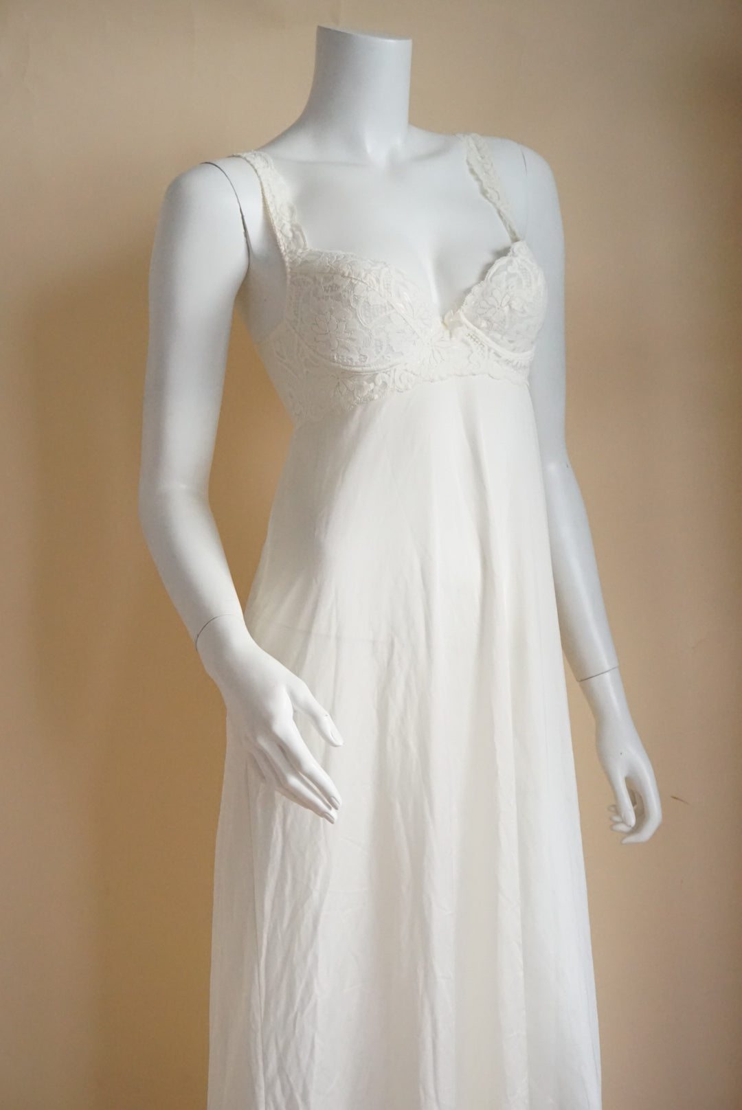 Vintage 80s Gold Label Victoria's Secret Ivory Lace & Sheer Maxi Nightgown Dress - Size Small