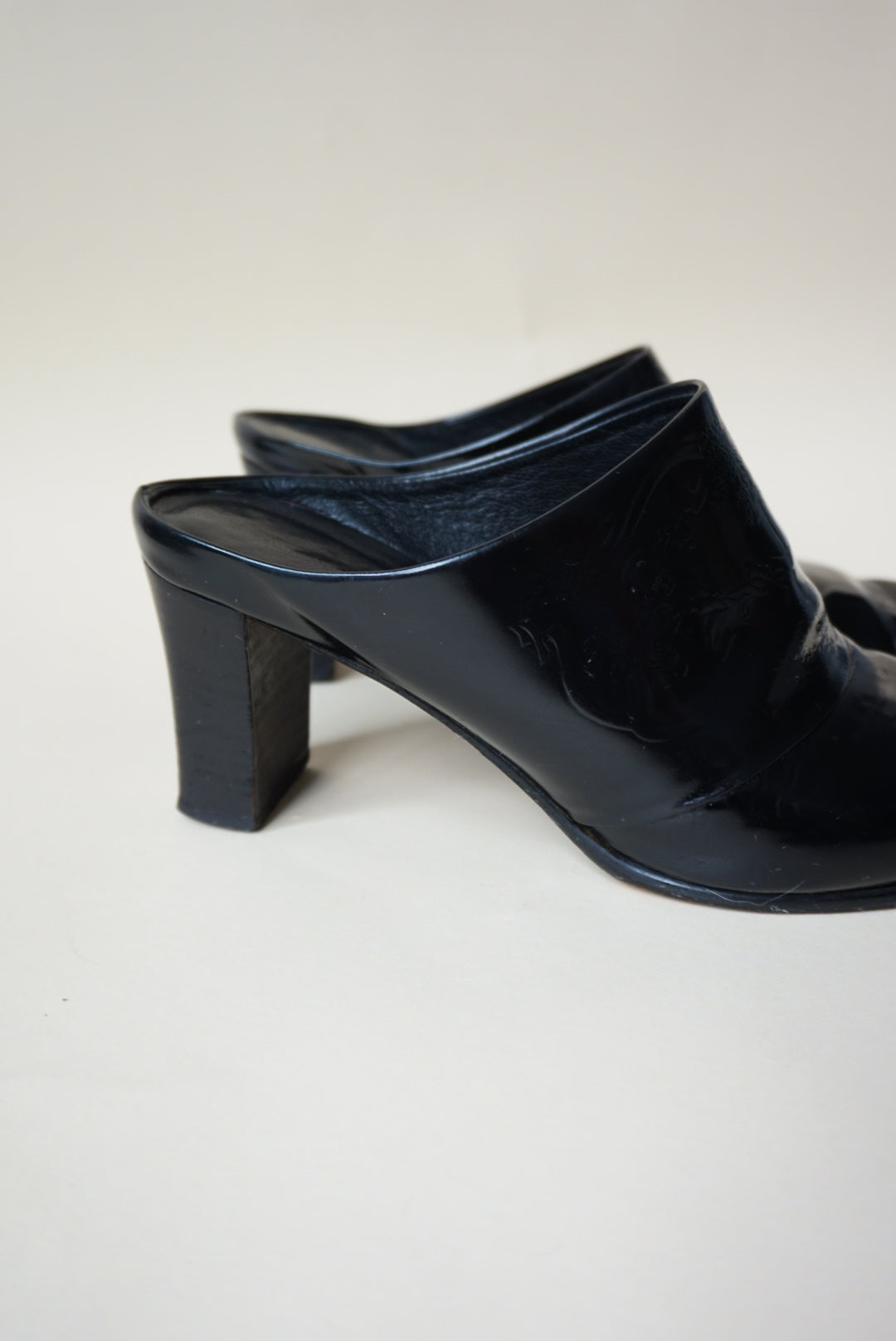 Studio by "Via Spiga" Western Heeled Leather Black Heeled Mules - Size 8.5