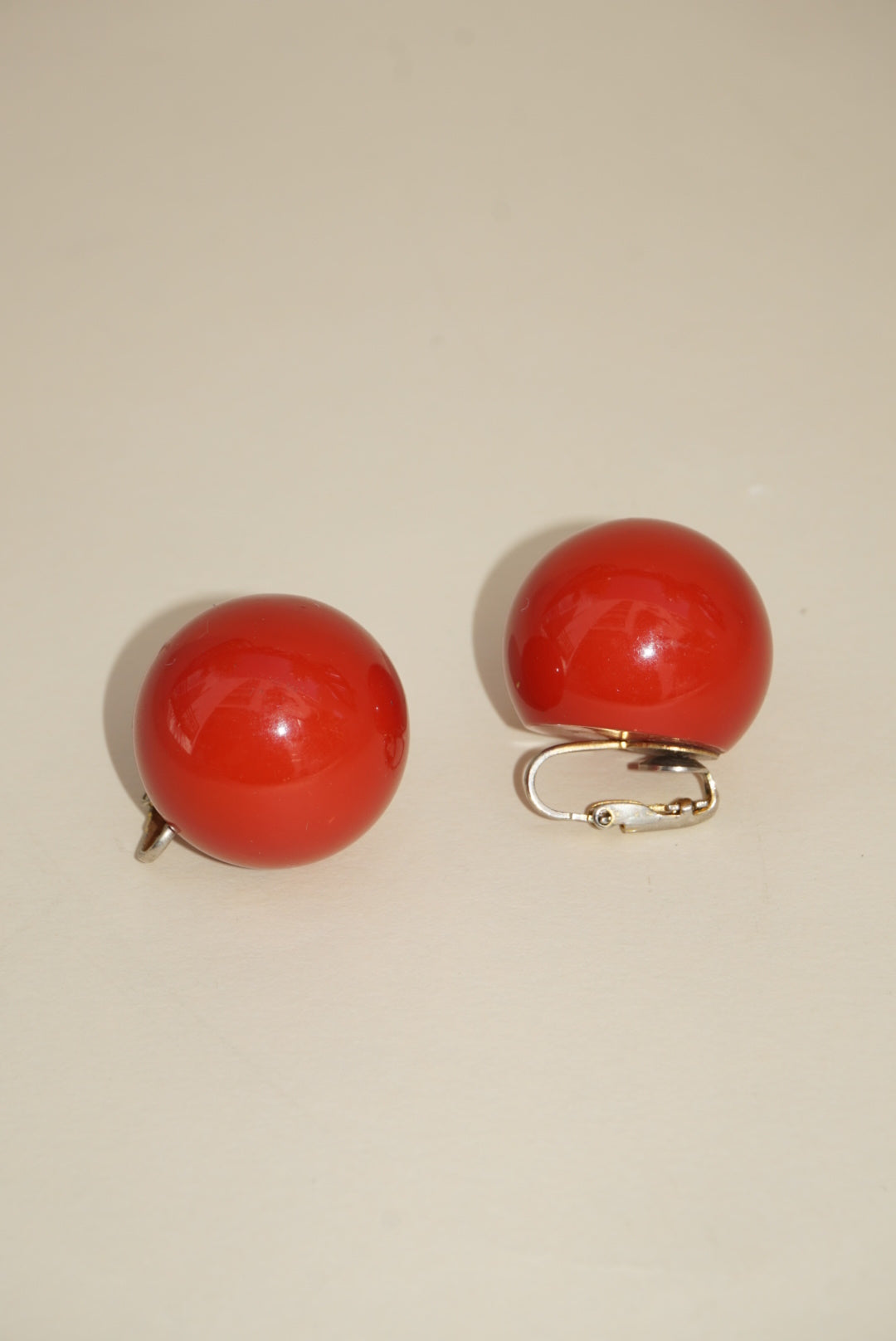 80's Red Globe Sphere Clip On Earrings