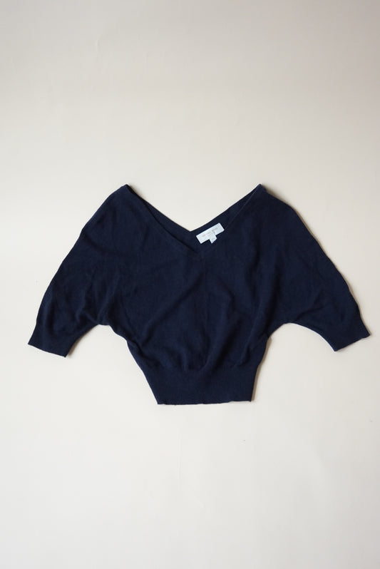 Michael Kors Collection Navy Blue Off The Shoulder Cashmere Blouse - Size XS