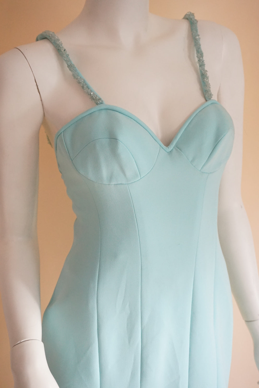 Pamela Dennis Vintage Sky Blue Beaded Corset Bustier Dress NWT - Size 4