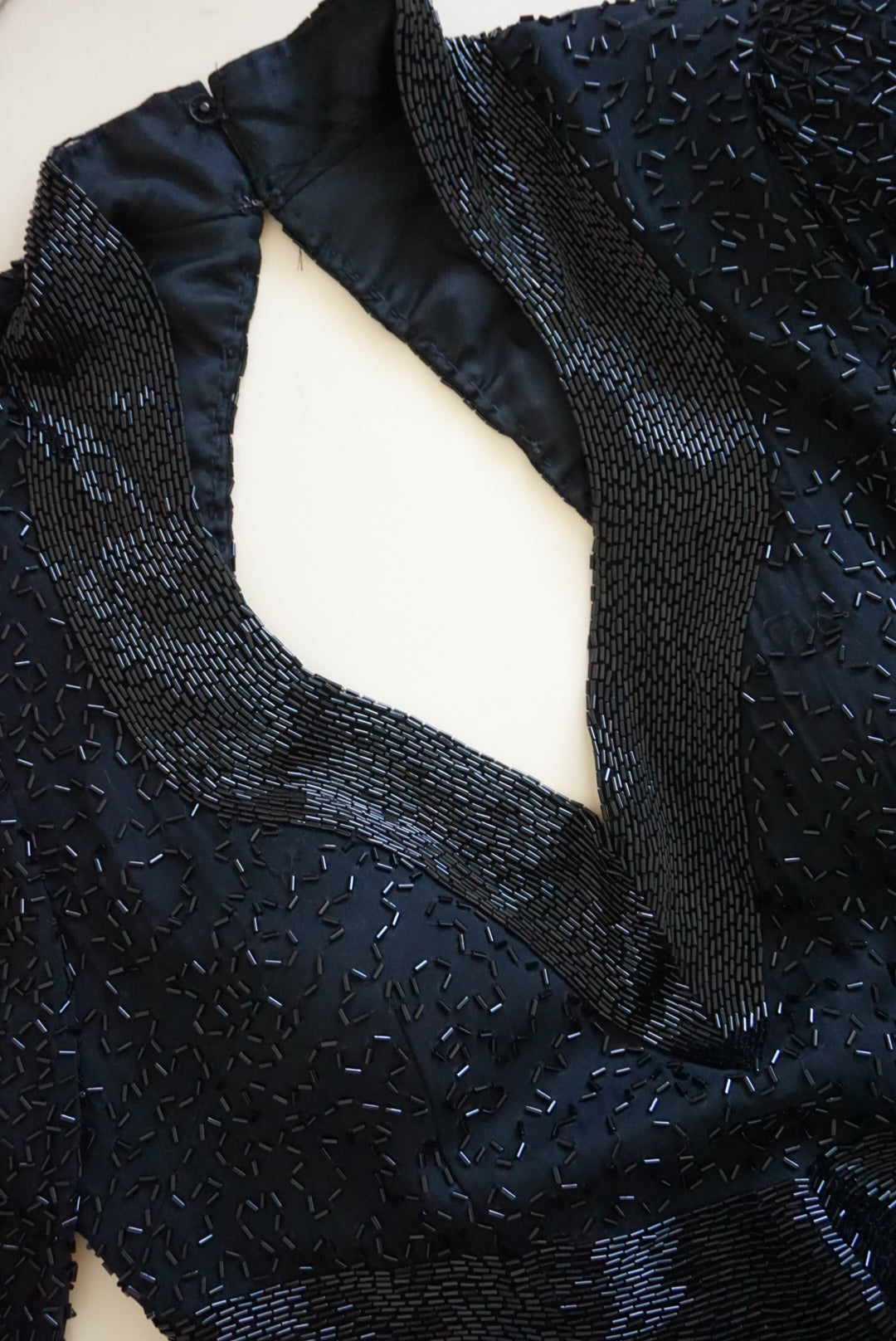 Lillie Rubin Exclusive Vintage Beaded Open Back Black Silk Statement Gown - Size 8
