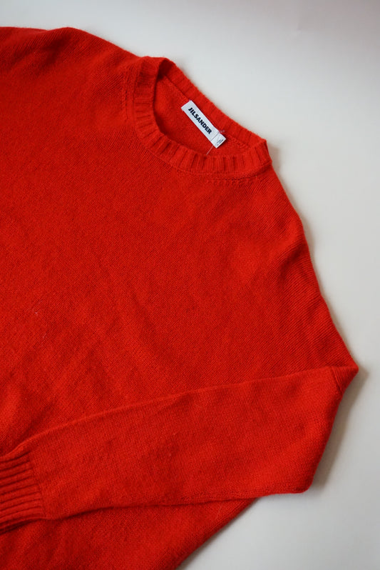 "Jil Sander" Red Cashmere Crewneck Oversized Sweater - Size Small