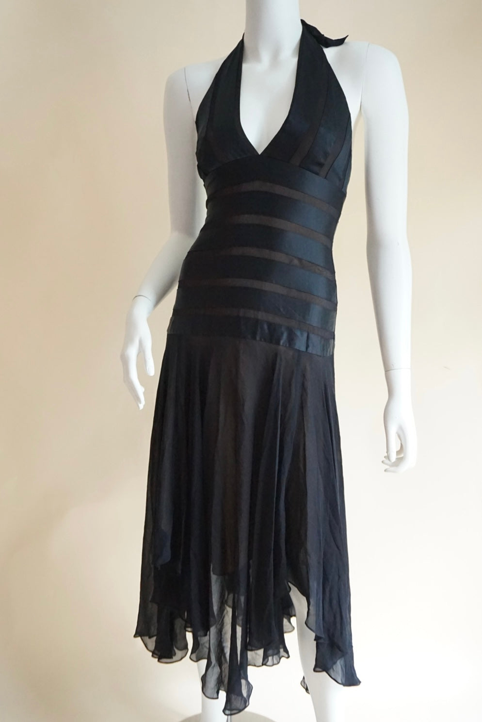 BCBG MAXAZRIA Vintage Black Halter Silk NWT Whimsy Gown - Size 2