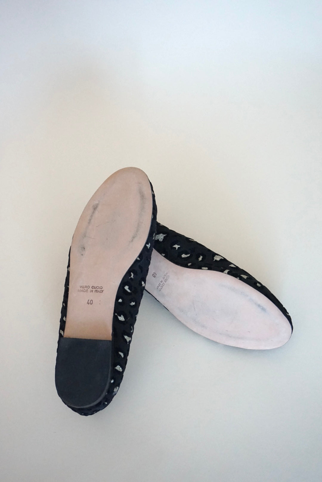 Andrea Carrano Animal Print Black/Gold Fabric Ballet Flat - Size 40