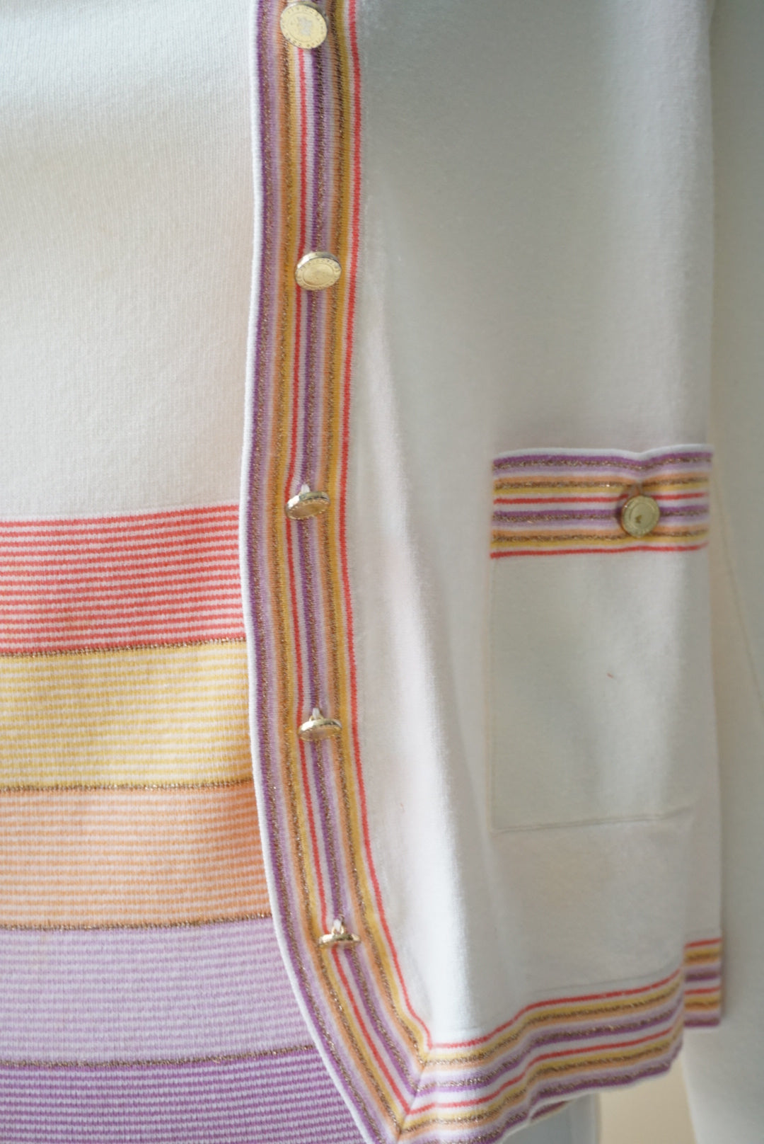 Les Copains Striped Ivory Vintage Pastel Cardigan Set - Size 40 IT