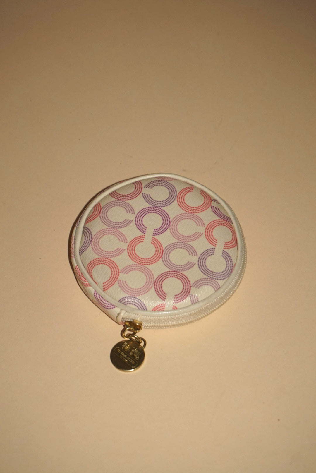 Coach Waverly Optic Art Round Coin Pink/Ivory Purse