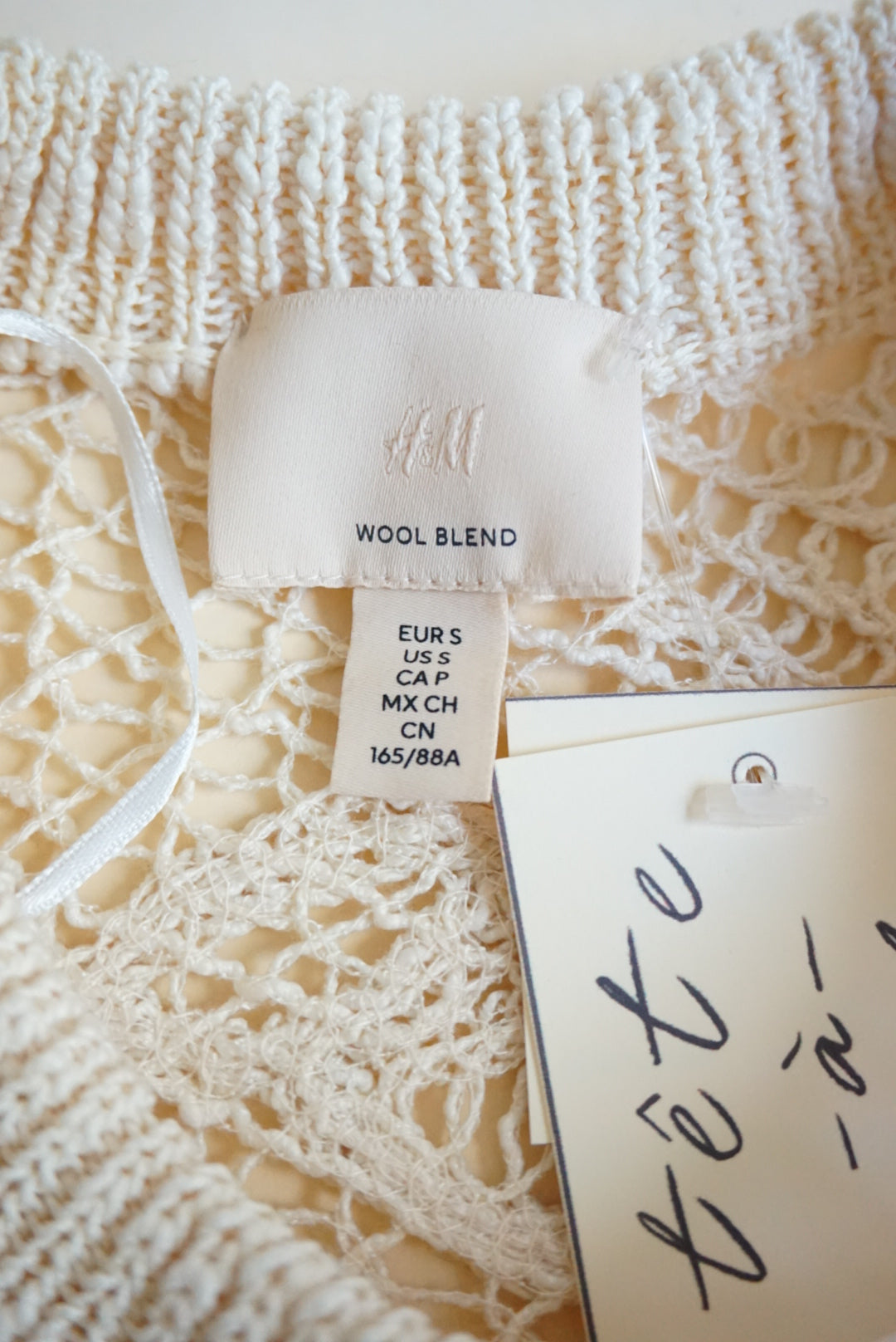 H&M Open Crocheted Ivory Wool Blend Tunic - Size Small