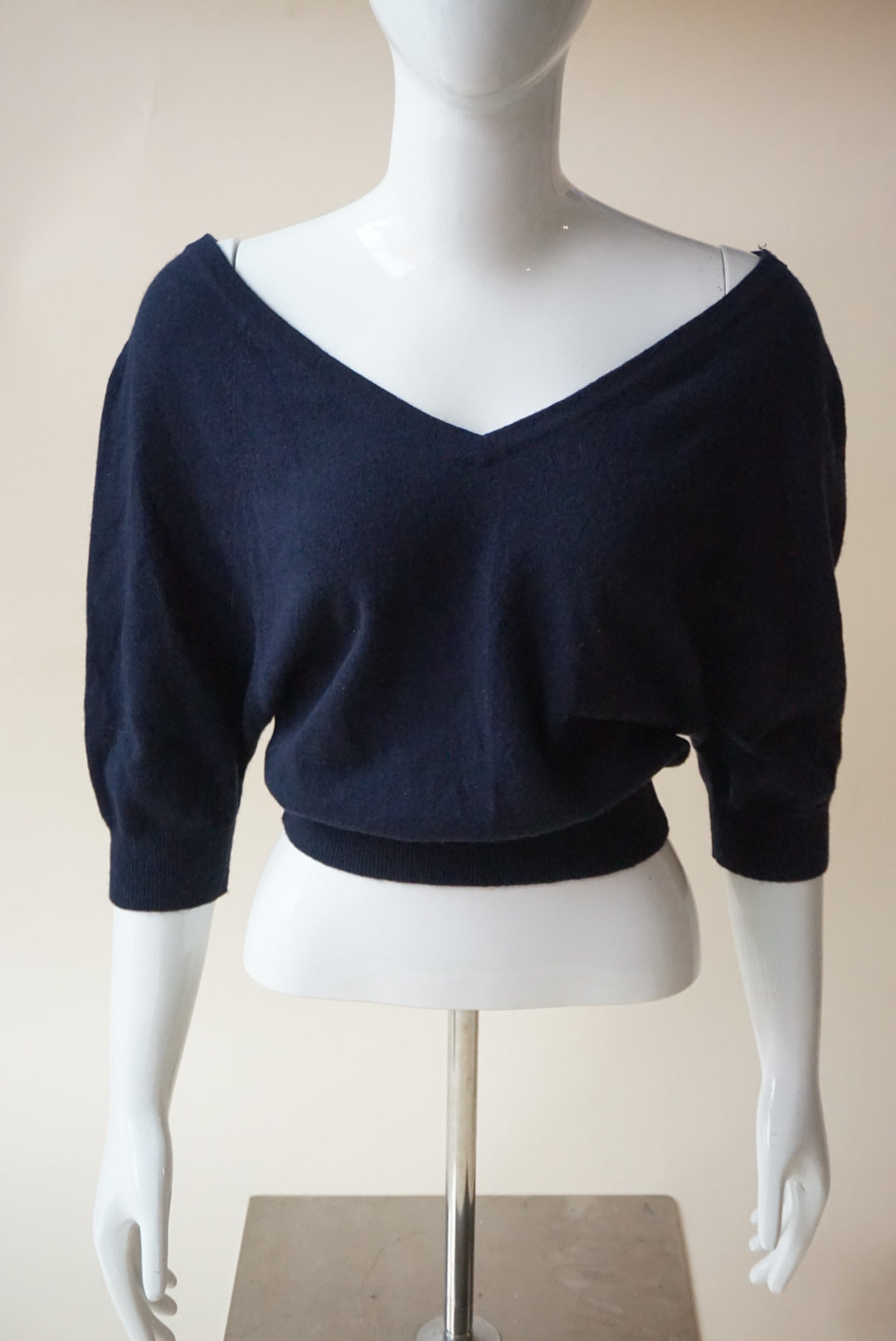 Michael Kors Collection Navy Blue Off The Shoulder Cashmere Blouse - Size XS