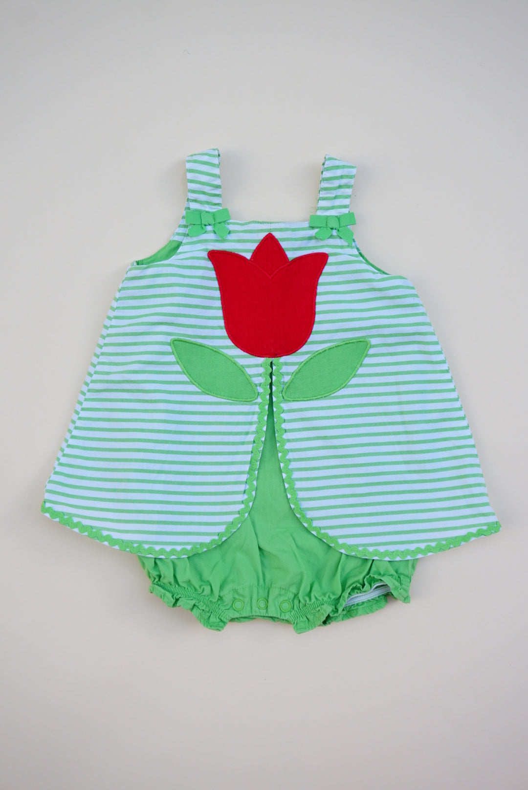 "Gymboree" 2013 Tulip Green Striped Tank Bubble - 0-3 Months