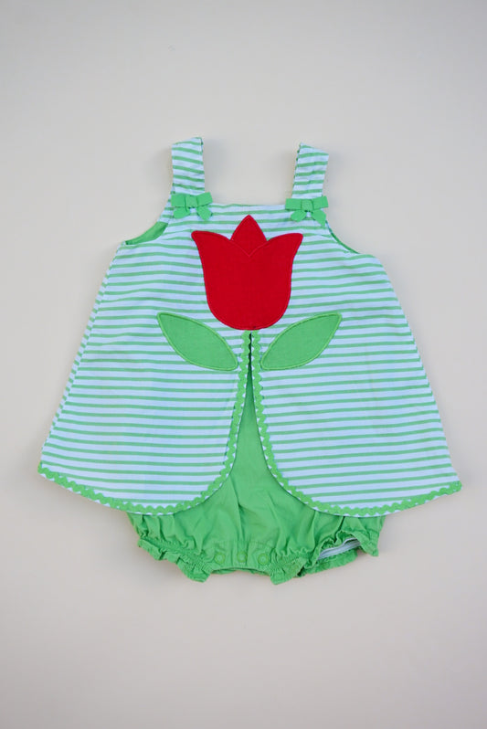 "Gymboree" 2013 Tulip Green Striped Tank Bubble - 0-3 Months