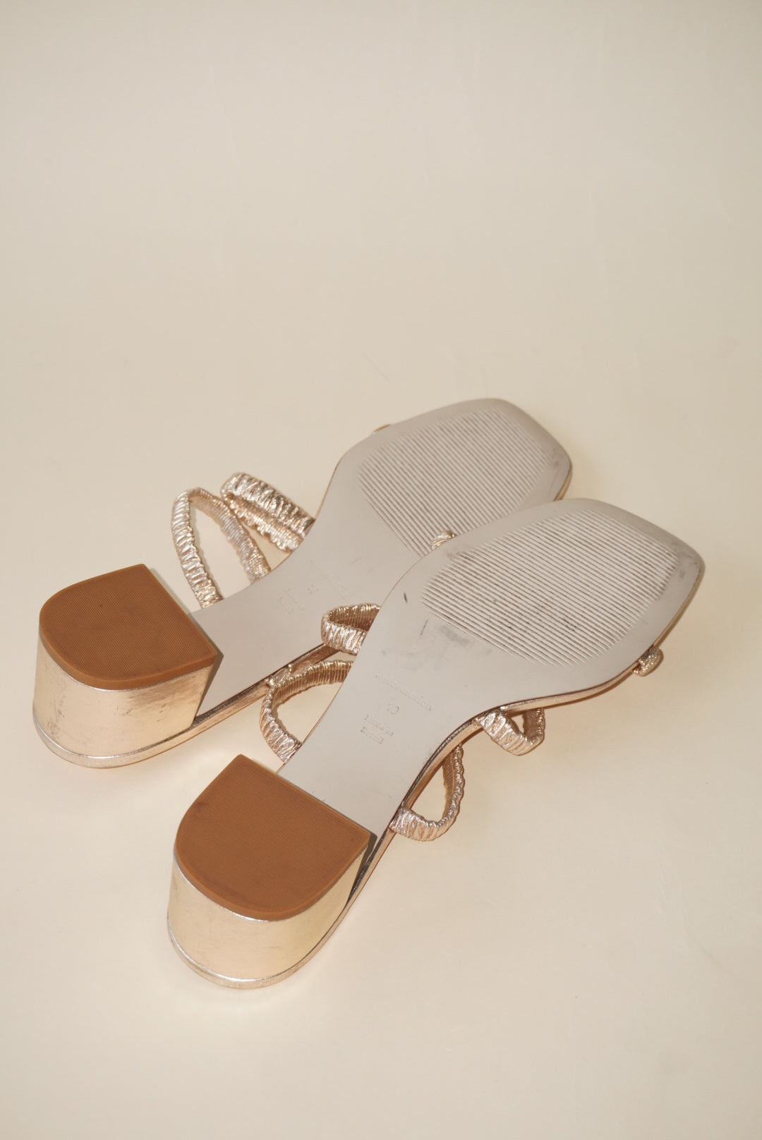 Reformation Gold Assunta Strappy Block Heel Mule - Size 10