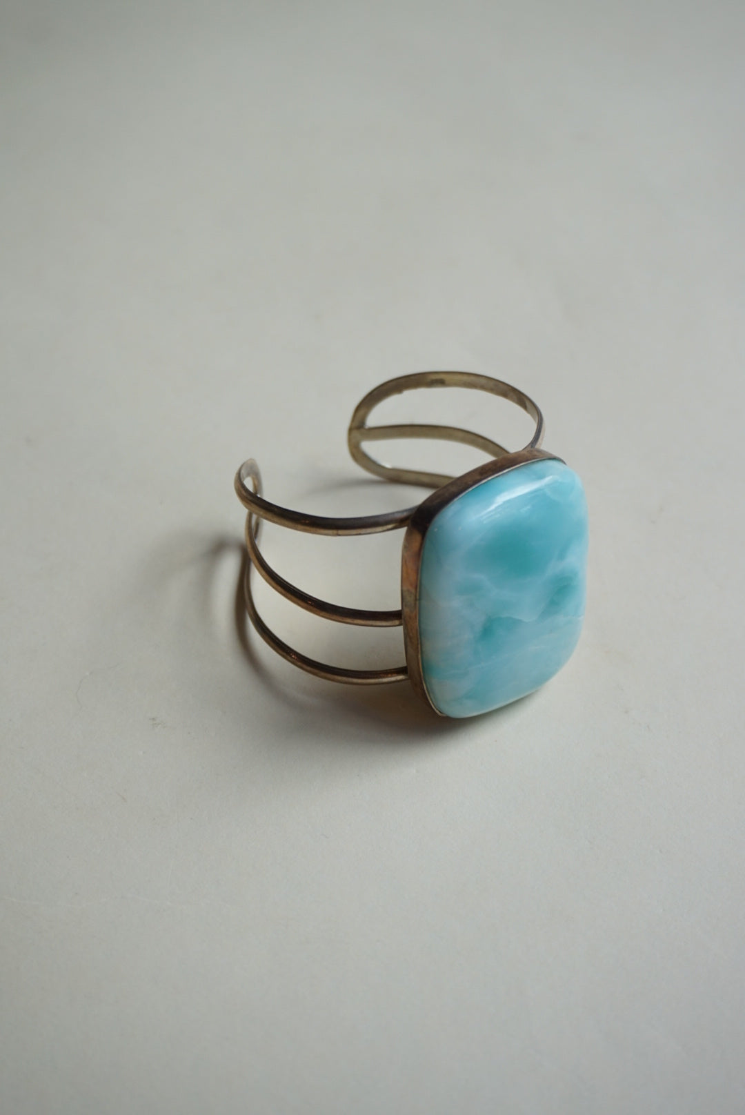 Vintage Larimar Stone Sterling Silver 925 Statement Cuff