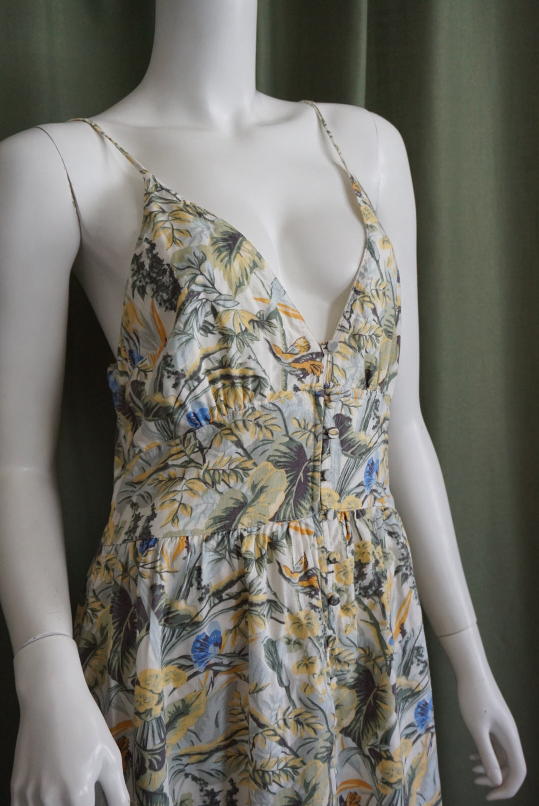 Abercrombie & Fitch Plunge Tropical Print Linen Maxi Dress - Size MT