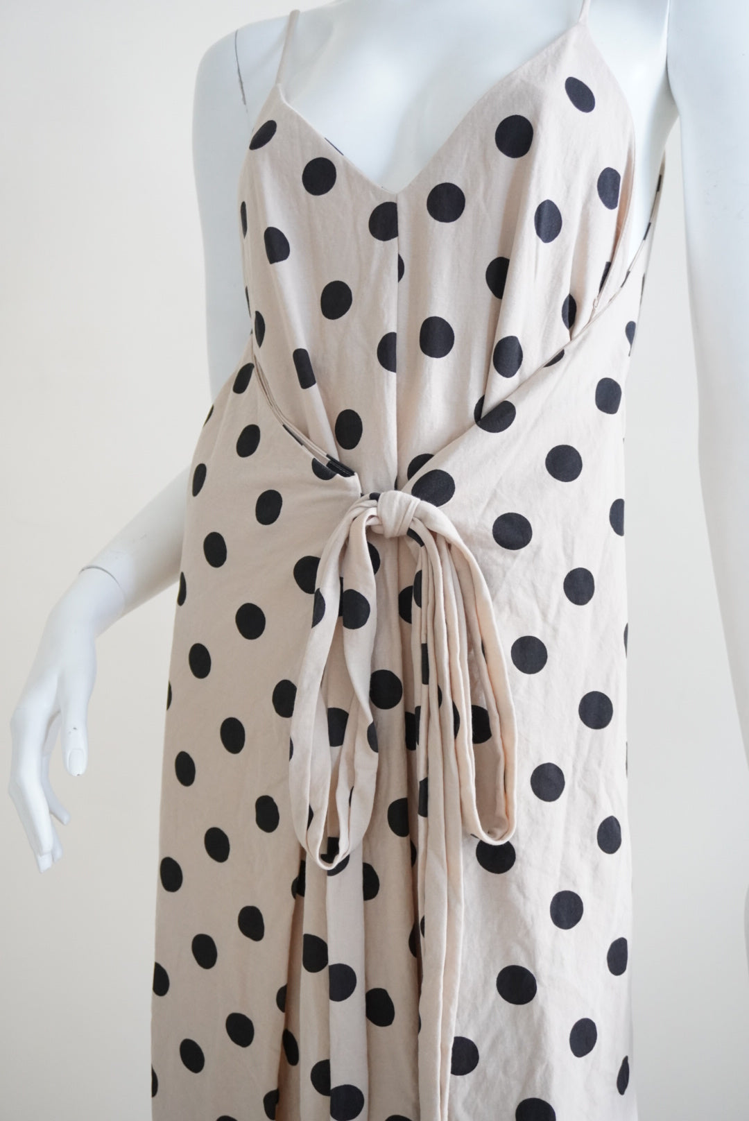 Zara Beige Polka Dot Front Knot Faux Wrap Dress - Size Medium