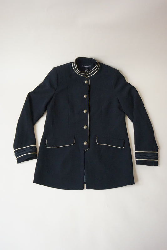 Zara TRF Black/Gold Military Style Mandarin Collar Blazer NWT - Size Medium