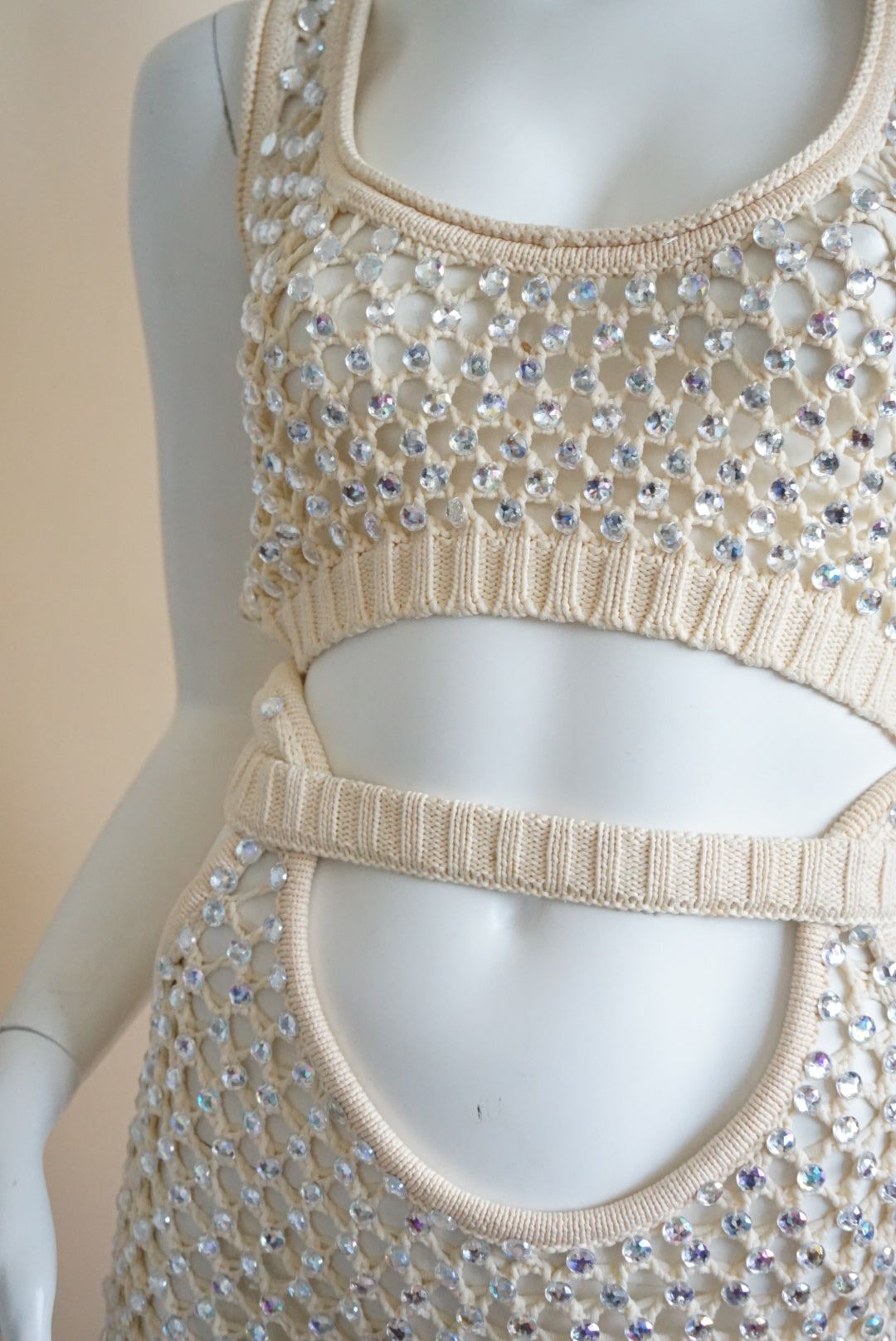 Diotima Naomi Crystal Embellished Open Knit Mesh Sand Dress NWT - Size 3