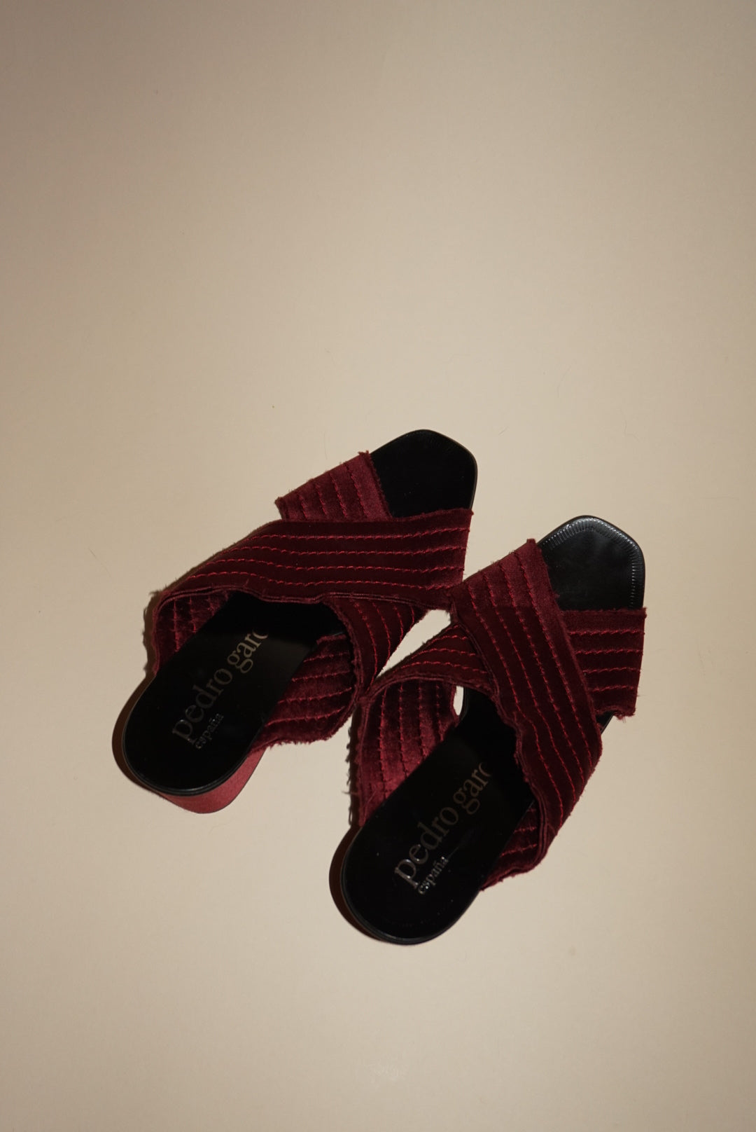 “Pedro Garcia” Satin Burgundy “Xail” Mules - Size 38.5