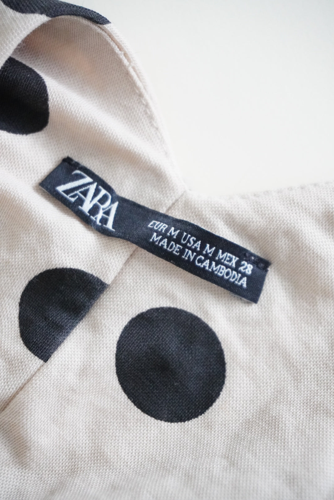 Zara Beige Polka Dot Front Knot Faux Wrap Dress - Size Medium