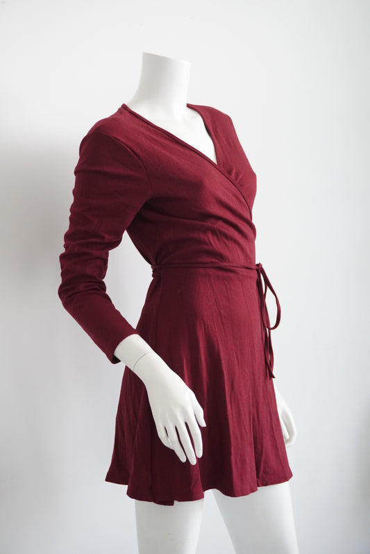 American Apparel Burgundy Wrap Mini Dress - Size Large
