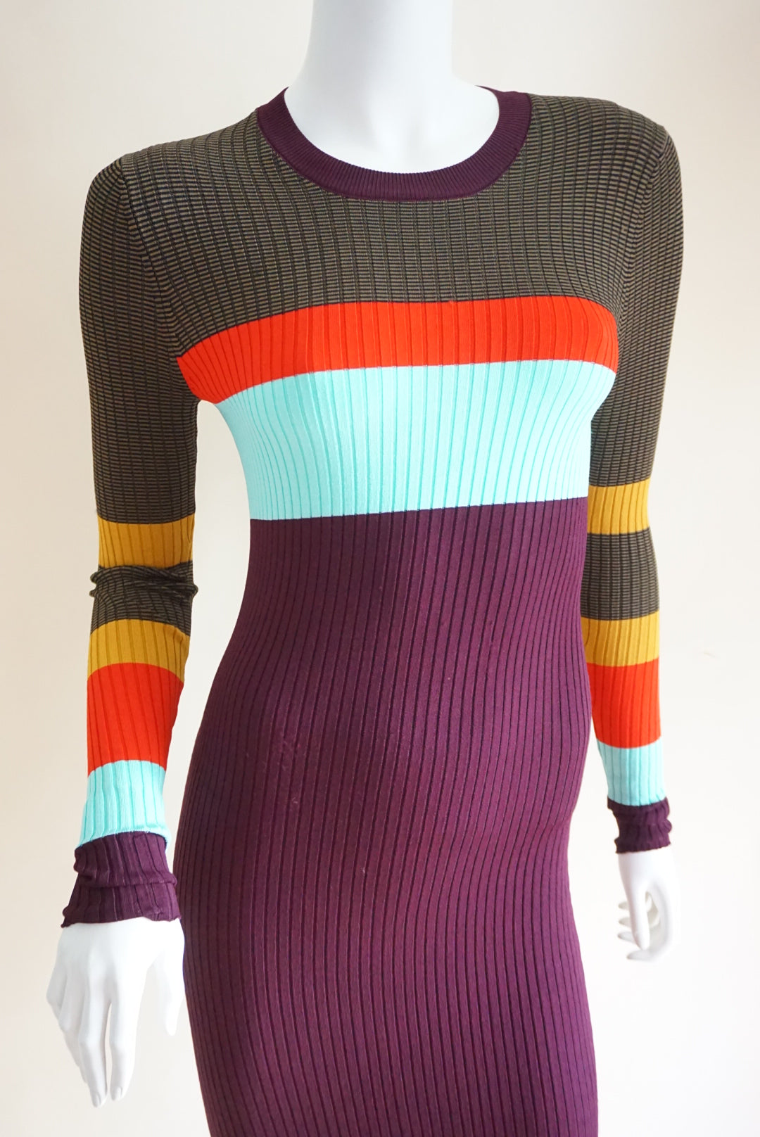 Scotch & Soda Ribbed Knit Color Block Crew Neck Rugby Style Bodycon Dress - Size XS