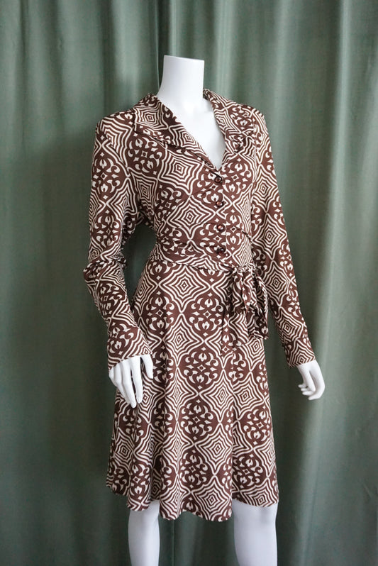 INC Brown Off White Hippie Psychedelic Print Knit Belted Dress - Size XL