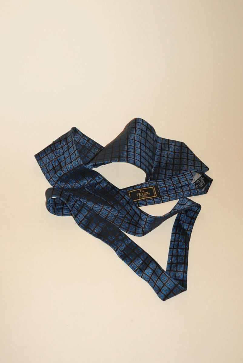“Fendi” Zucchino Cravatte Silk Blue Monogram Tie
